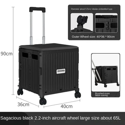 Eason Pull Rod Folding Shopping Cart Korea Household Adjustable Trailer Multi-function Universal Wheel Travel Storage Trolley