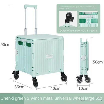 Eason Pull Rod Folding Shopping Cart Korea Household Adjustable Trailer Multi-function Universal Wheel Travel Storage Trolley