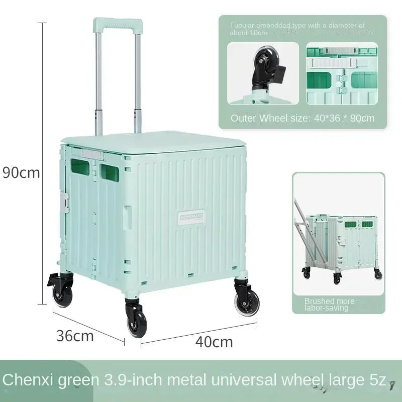 Eason Pull Rod Folding Shopping Cart Korea Household Adjustable Trailer Multi-function Universal Wheel Travel Storage Trolley