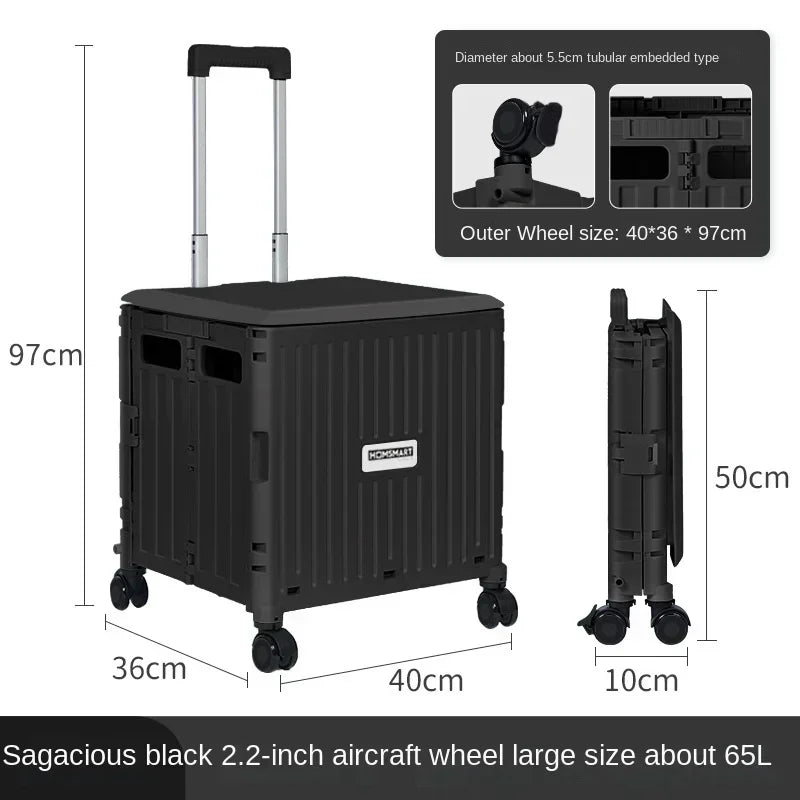 Eason Pull Rod Folding Shopping Cart Korea Household Adjustable Trailer Multi-function Universal Wheel Travel Storage Trolley
