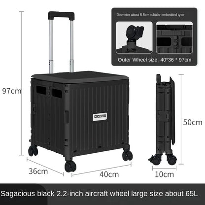 Eason Pull Rod Folding Shopping Cart Korea Household Adjustable Trailer Multi-function Universal Wheel Travel Storage Trolley