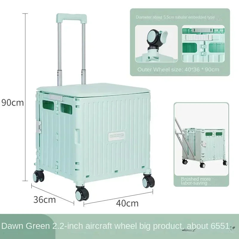 Eason Pull Rod Folding Shopping Cart Korea Household Adjustable Trailer Multi-function Universal Wheel Travel Storage Trolley