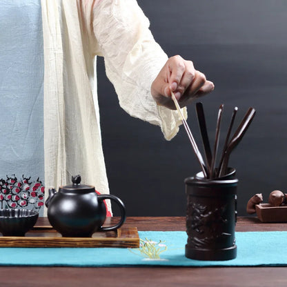 Ebony Bamboo Tea Ceremony Six Gentlemen Ceramic Kung Fu Tea Set Tea Ceremony Tea Clamp Tea Holder Tea Spoon Packaged Combination