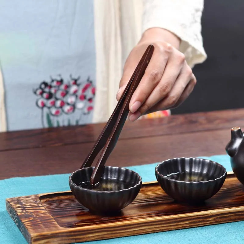 Ebony Bamboo Tea Ceremony Six Gentlemen Ceramic Kung Fu Tea Set Tea Ceremony Tea Clamp Tea Holder Tea Spoon Packaged Combination