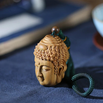 Ebony Guaiacum Wood 6cm Buddha and Demon Sculpture Pendant Wood Carving Statue Feng Shui Car Hanging Home Decor