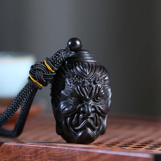 Ebony Guaiacum Wood 6cm Buddha and Demon Sculpture Pendant Wood Carving Statue Feng Shui Car Hanging Home Decor