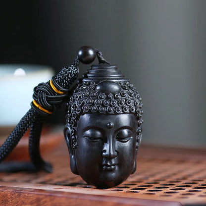 Ebony Guaiacum Wood 6cm Buddha and Demon Sculpture Pendant Wood Carving Statue Feng Shui Car Hanging Home Decor