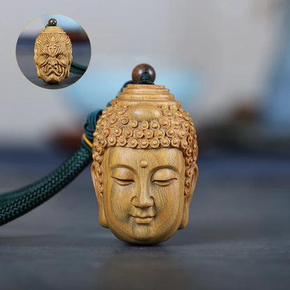 Ebony Guaiacum Wood 6cm Buddha and Demon Sculpture Pendant Wood Carving Statue Feng Shui Car Hanging Home Decor
