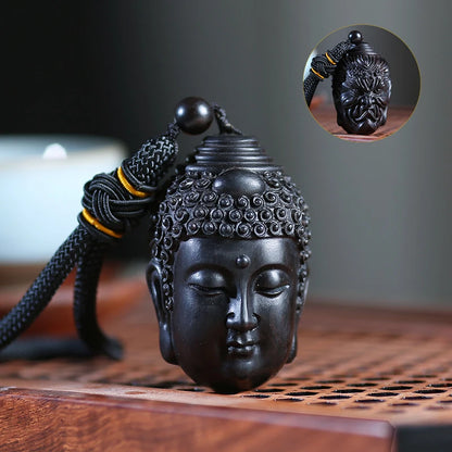 Ebony Guaiacum Wood 6cm Buddha and Demon Sculpture Pendant Wood Carving Statue Feng Shui Car Hanging Home Decor