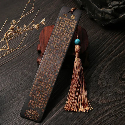 Ebony Wood 14cm Chinese Retro Style Bookmarks Classical Book Pendant Car Hanging Feng Shui Buddha Home Decor
