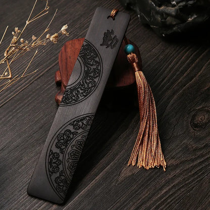 Ebony Wood 14cm Chinese Retro Style Bookmarks Classical Book Pendant Car Hanging Feng Shui Buddha Home Decor