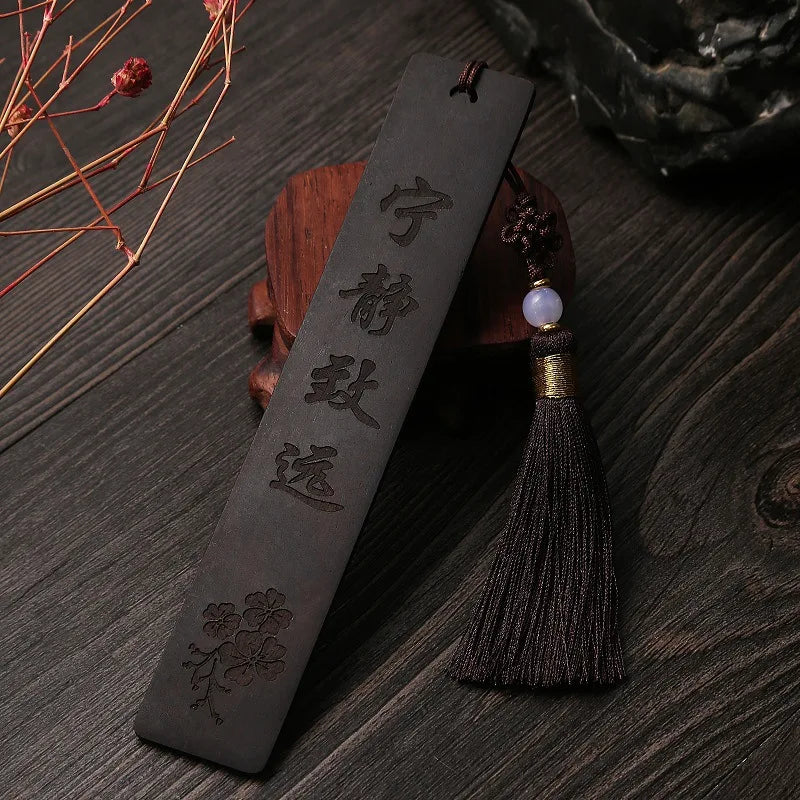 Ebony Wood 14cm Chinese Retro Style Bookmarks Classical Book Pendant Car Hanging Feng Shui Buddha Home Decor