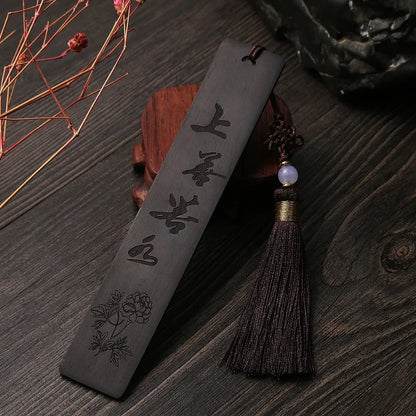 Ebony Wood 14cm Chinese Retro Style Bookmarks Classical Book Pendant Car Hanging Feng Shui Buddha Home Decor
