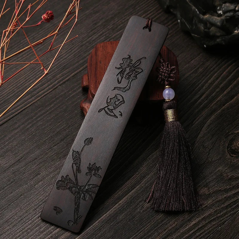 Ebony Wood 14cm Chinese Retro Style Bookmarks Classical Book Pendant Car Hanging Feng Shui Buddha Home Decor