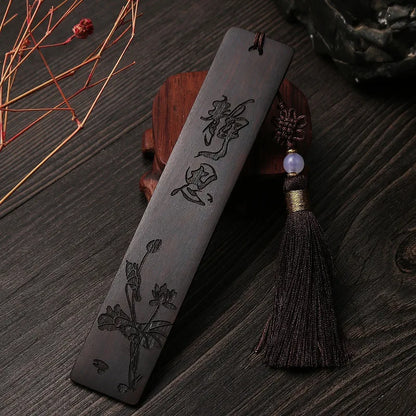 Ebony Wood 14cm Chinese Retro Style Bookmarks Classical Book Pendant Car Hanging Feng Shui Buddha Home Decor