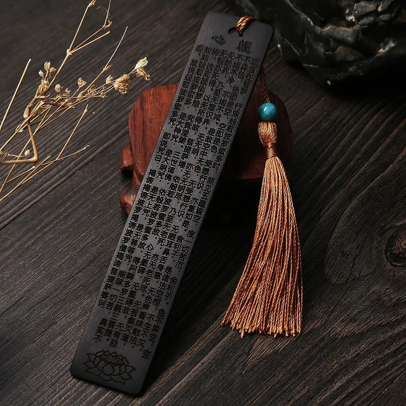 Ebony Wood 14cm Chinese Retro Style Bookmarks Classical Book Pendant Car Hanging Feng Shui Buddha Home Decor