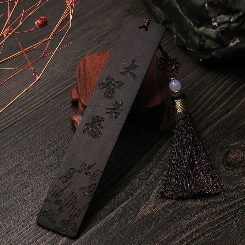 Ebony Wood 14cm Chinese Retro Style Bookmarks Classical Book Pendant Car Hanging Feng Shui Buddha Home Decor
