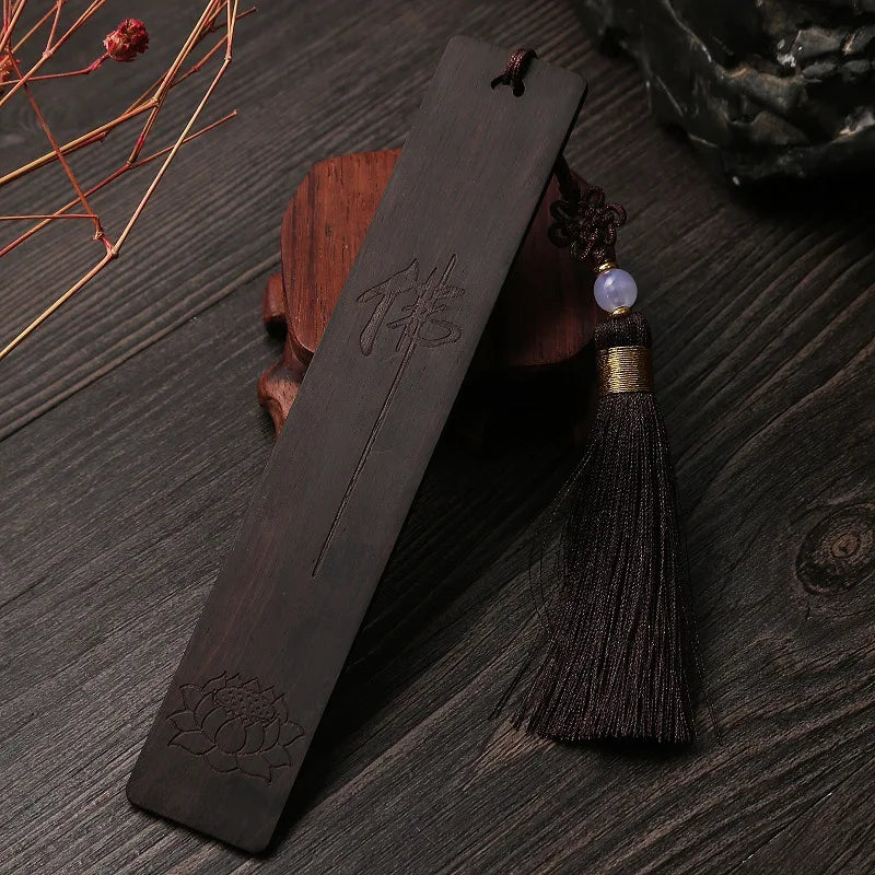 Ebony Wood 14cm Chinese Retro Style Bookmarks Classical Book Pendant Car Hanging Feng Shui Buddha Home Decor