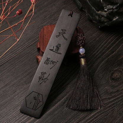 Ebony Wood 14cm Chinese Retro Style Bookmarks Classical Book Pendant Car Hanging Feng Shui Buddha Home Decor