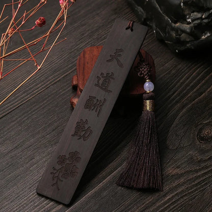 Ebony Wood 14cm Chinese Retro Style Bookmarks Classical Book Pendant Car Hanging Feng Shui Buddha Home Decor