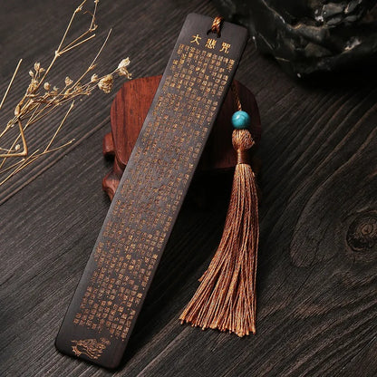 Ebony Wood 14cm Chinese Retro Style Bookmarks Classical Book Pendant Car Hanging Feng Shui Buddha Home Decor