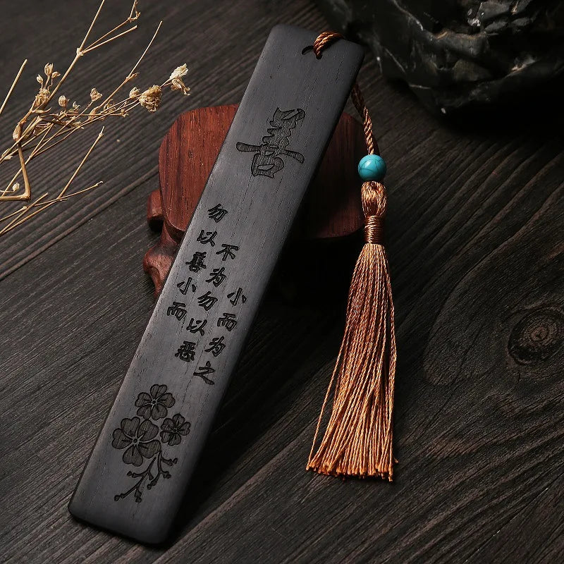 Ebony Wood 14cm Chinese Retro Style Bookmarks Classical Book Pendant Car Hanging Feng Shui Buddha Home Decor