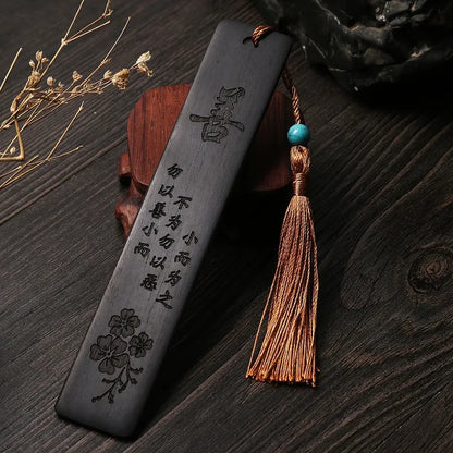 Ebony Wood 14cm Chinese Retro Style Bookmarks Classical Book Pendant Car Hanging Feng Shui Buddha Home Decor