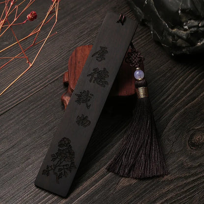 Ebony Wood 14cm Chinese Retro Style Bookmarks Classical Book Pendant Car Hanging Feng Shui Buddha Home Decor