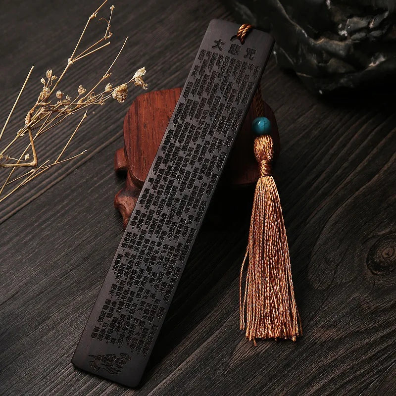 Ebony Wood 14cm Chinese Retro Style Bookmarks Classical Book Pendant Car Hanging Feng Shui Buddha Home Decor
