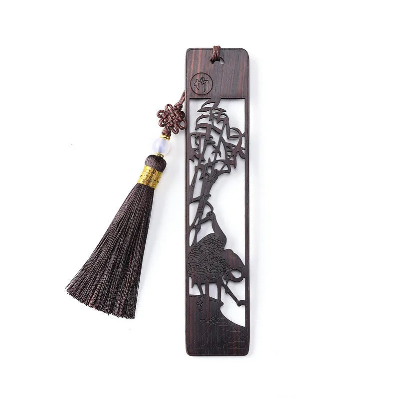 Ebony Wood 14cm Flower Hollow Out Bookmarks Classical Book Pendant Car Hanging Feng Shui Chinese Retro Style Home Decor