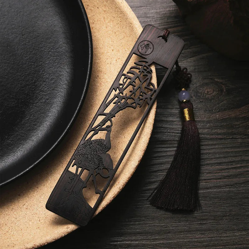 Ebony Wood 14cm Flower Hollow Out Bookmarks Classical Book Pendant Car Hanging Feng Shui Chinese Retro Style Home Decor