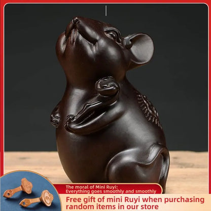 Ebony Wood Carving Twelve Zodiac Rats Solid Wood Home Living Room Decoration Ornaments Mahogany Modern Arts and Crafts Gifts