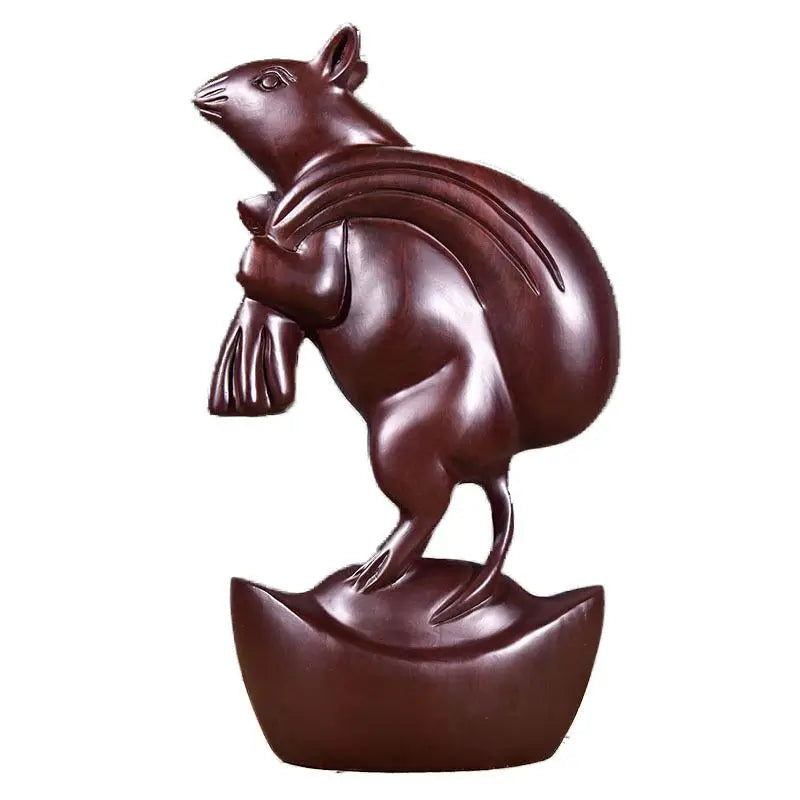 Ebony Wood Carving Twelve Zodiac Rats Solid Wood Home Living Room Decoration Ornaments Mahogany Modern Arts and Crafts Gifts