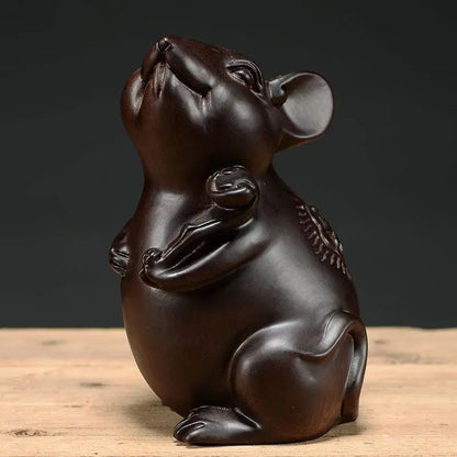 Ebony Wood Carving Twelve Zodiac Rats Solid Wood Home Living Room Decoration Ornaments Mahogany Modern Arts and Crafts Gifts