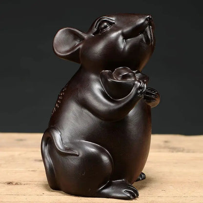 Ebony Wood Carving Twelve Zodiac Rats Solid Wood Home Living Room Decoration Ornaments Mahogany Modern Arts and Crafts Gifts