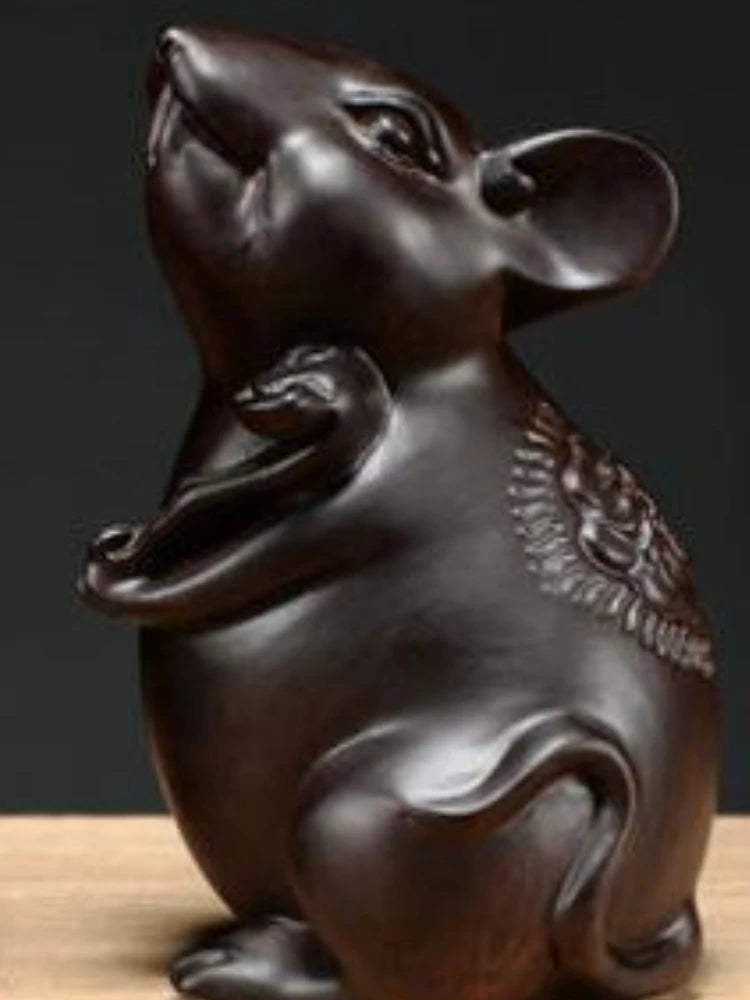 Ebony Wood Carving Twelve Zodiac Rats Solid Wood Home Living Room Decoration Ornaments Mahogany Modern Arts and Crafts Gifts
