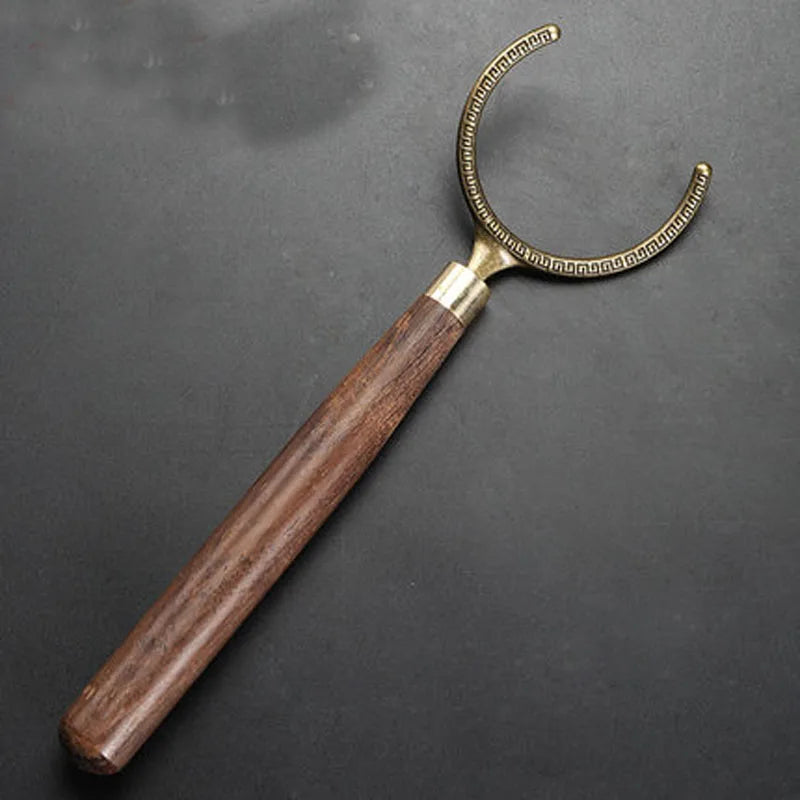Ebony Wood Handle Copper Tea Cup Clip, Anti-scald Fork, Cup Holder Utensils, Kung Fu Cup Holder, Tea Ceremony Accessories, Tools