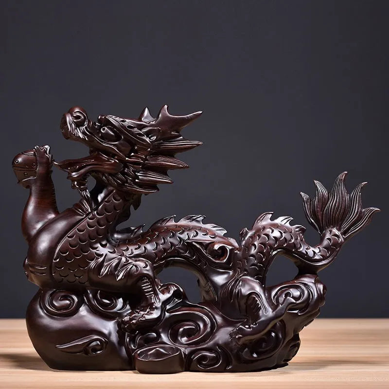Ebony carved dragon decoration Zodiac dragon home living room office desktop decoration mahogany crafts send gifts statue