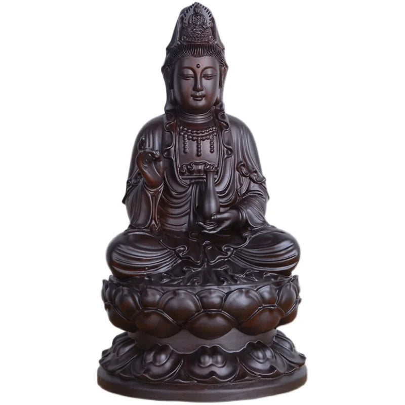 Ebony wood carving Guanyin ornaments solid wood South China Sea Guanyin Buddha sitting lotus bottle Guanyin mahogany