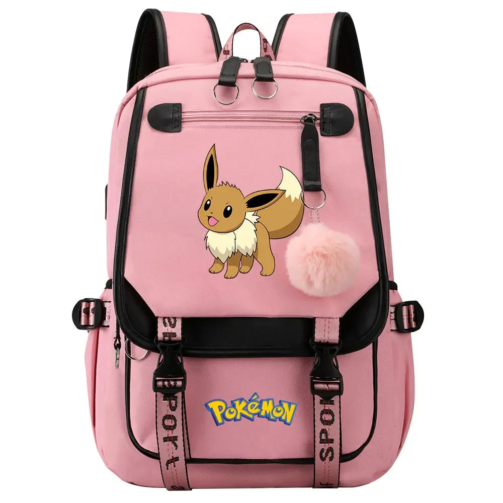 Eevee Jigglypuff Gengar Boys Girls Kids School Book Bags Women USB Bagpack Teenagers Canvas Laptop Travel Student Backpack