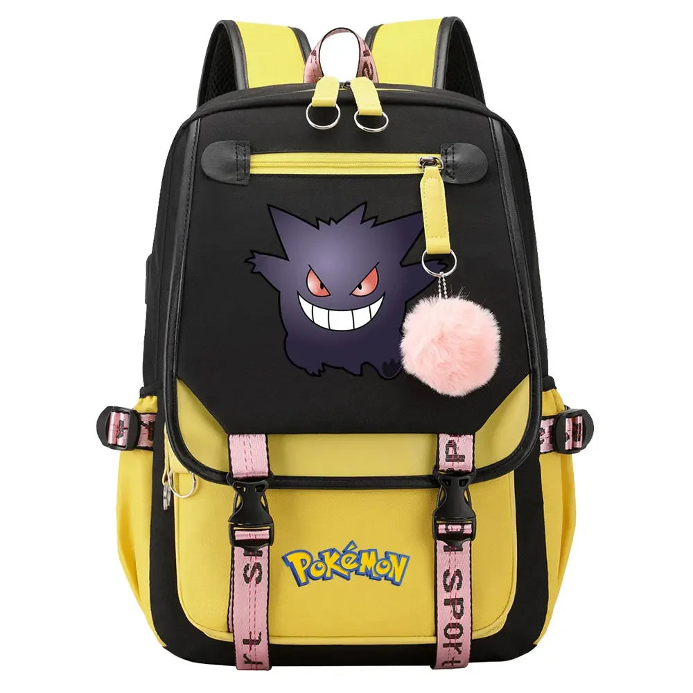 Eevee Jigglypuff Gengar Boys Girls Kids School Book Bags Women USB Bagpack Teenagers Canvas Laptop Travel Student Backpack