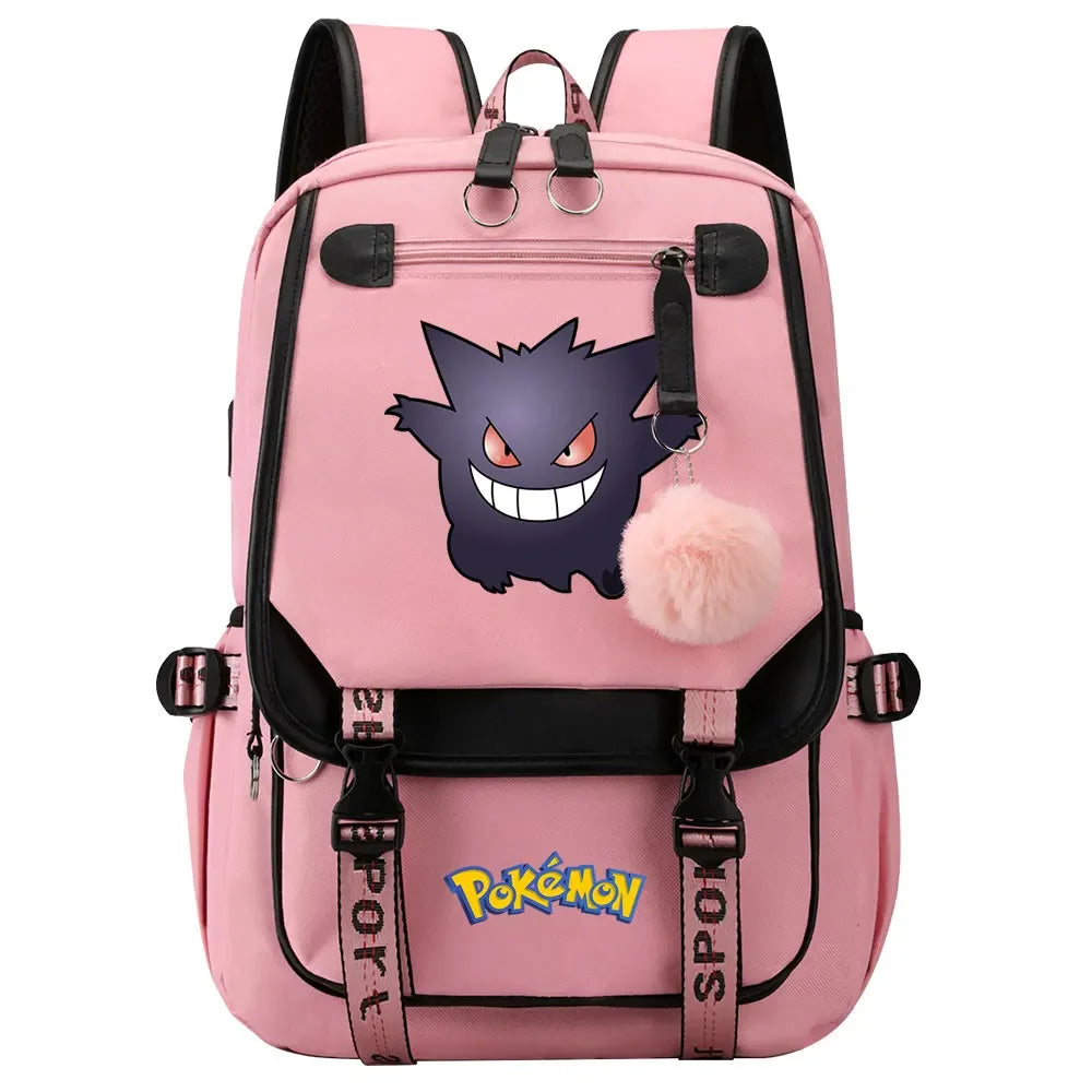 Eevee Jigglypuff Gengar Boys Girls Kids School Book Bags Women USB Bagpack Teenagers Canvas Laptop Travel Student Backpack