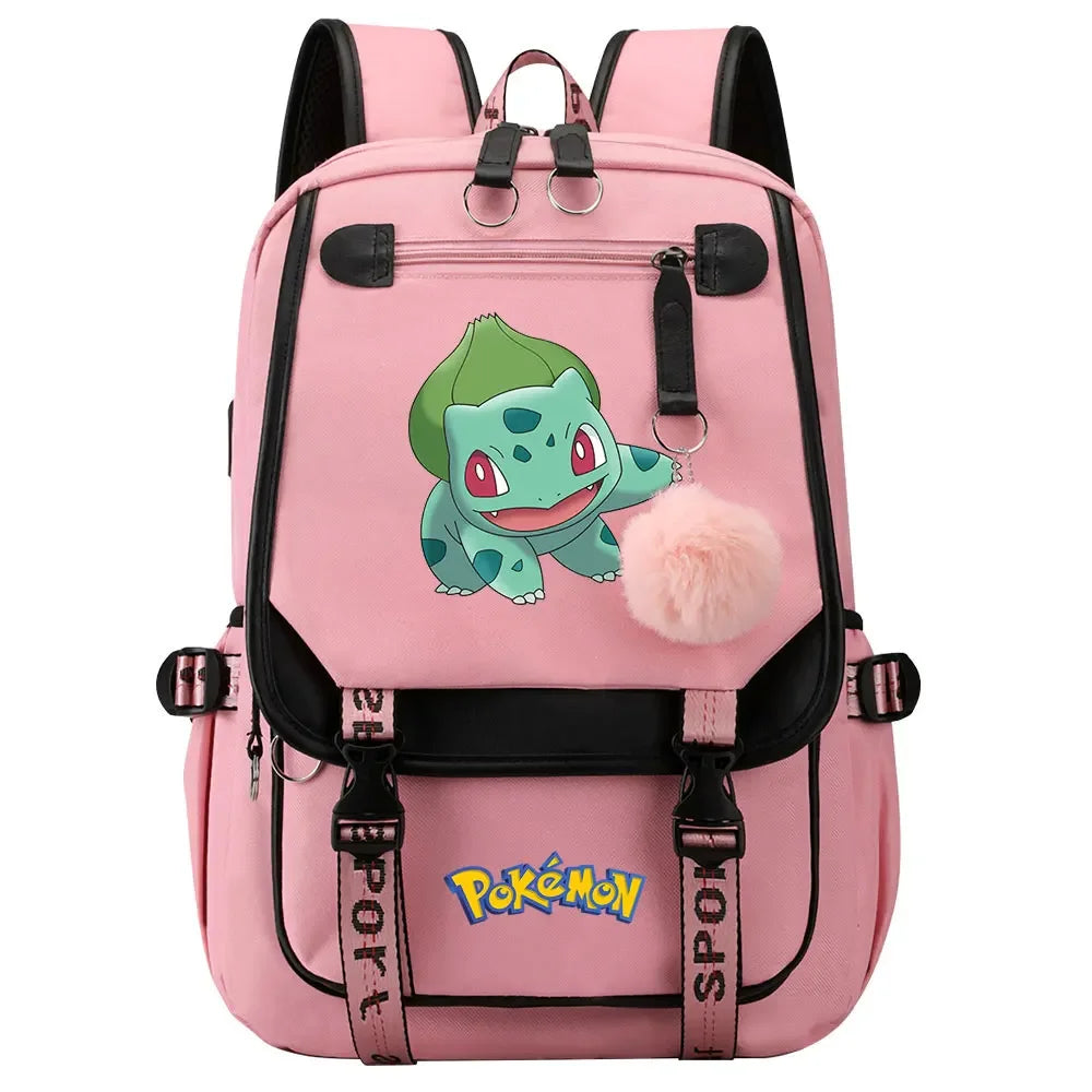 Eevee Jigglypuff Gengar Boys Girls Kids School Book Bags Women USB Bagpack Teenagers Canvas Laptop Travel Student Backpack