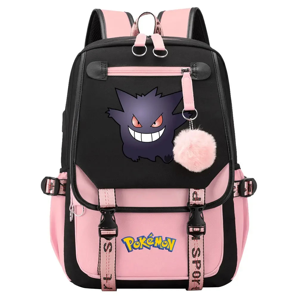 Eevee Jigglypuff Gengar Boys Girls Kids School Book Bags Women USB Bagpack Teenagers Canvas Laptop Travel Student Backpack