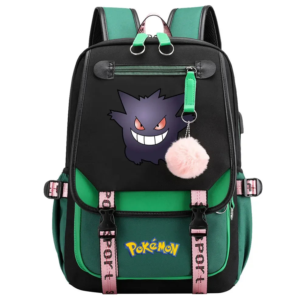 Eevee Jigglypuff Gengar Boys Girls Kids School Book Bags Women USB Bagpack Teenagers Canvas Laptop Travel Student Backpack