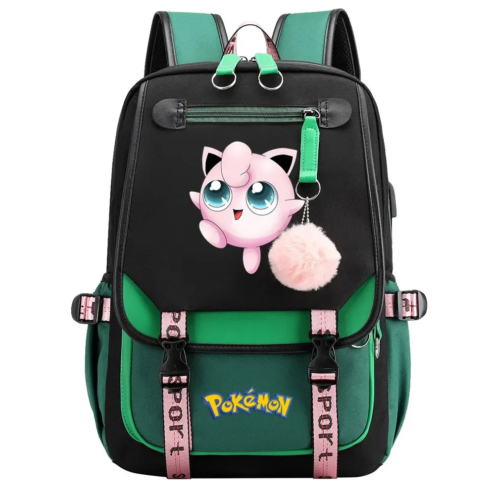 Eevee Jigglypuff Gengar Boys Girls Kids School Book Bags Women USB Bagpack Teenagers Canvas Laptop Travel Student Backpack