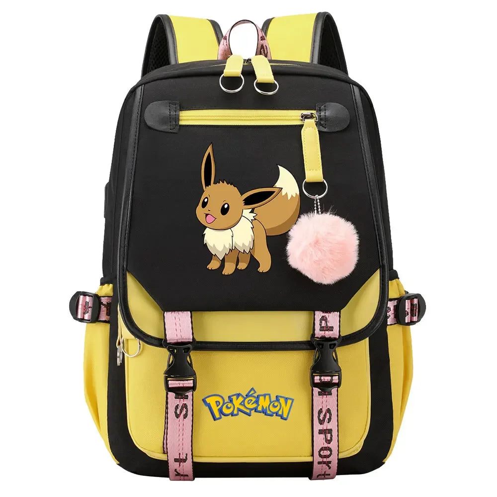 Eevee Jigglypuff Gengar Boys Girls Kids School Book Bags Women USB Bagpack Teenagers Canvas Laptop Travel Student Backpack