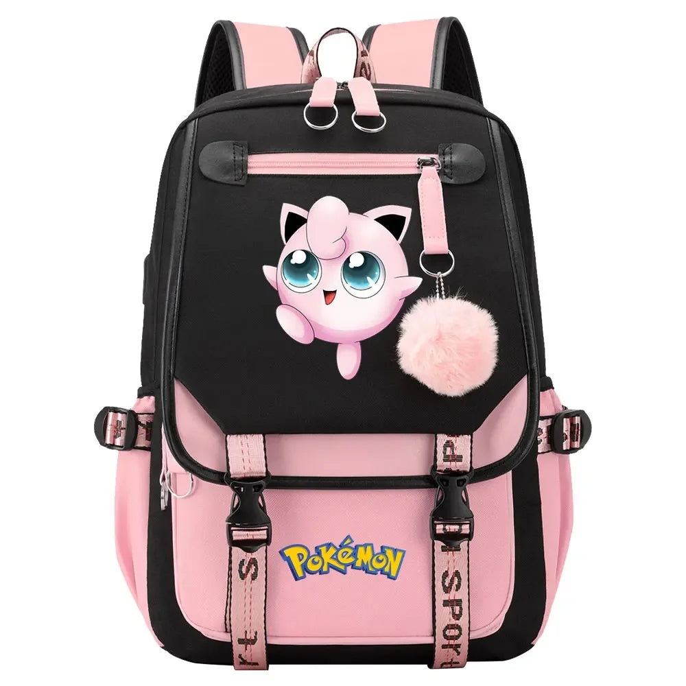 Eevee Jigglypuff Gengar Boys Girls Kids School Book Bags Women USB Bagpack Teenagers Canvas Laptop Travel Student Backpack