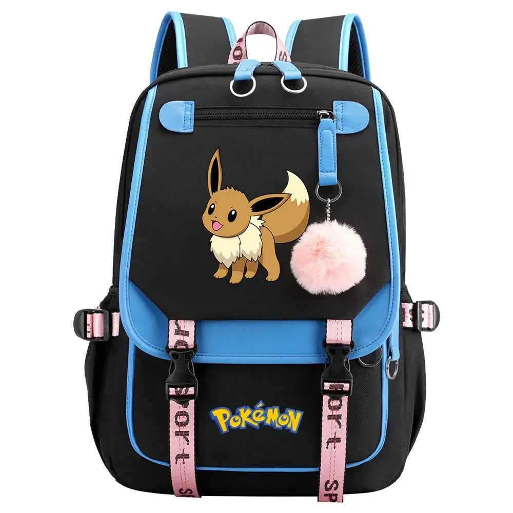 Eevee Jigglypuff Gengar Boys Girls Kids School Book Bags Women USB Bagpack Teenagers Canvas Laptop Travel Student Backpack