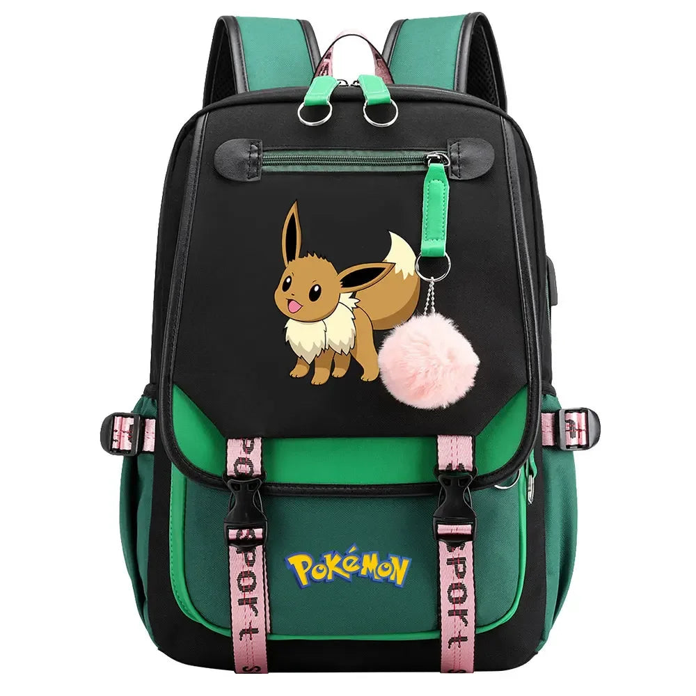 Eevee Jigglypuff Gengar Boys Girls Kids School Book Bags Women USB Bagpack Teenagers Canvas Laptop Travel Student Backpack